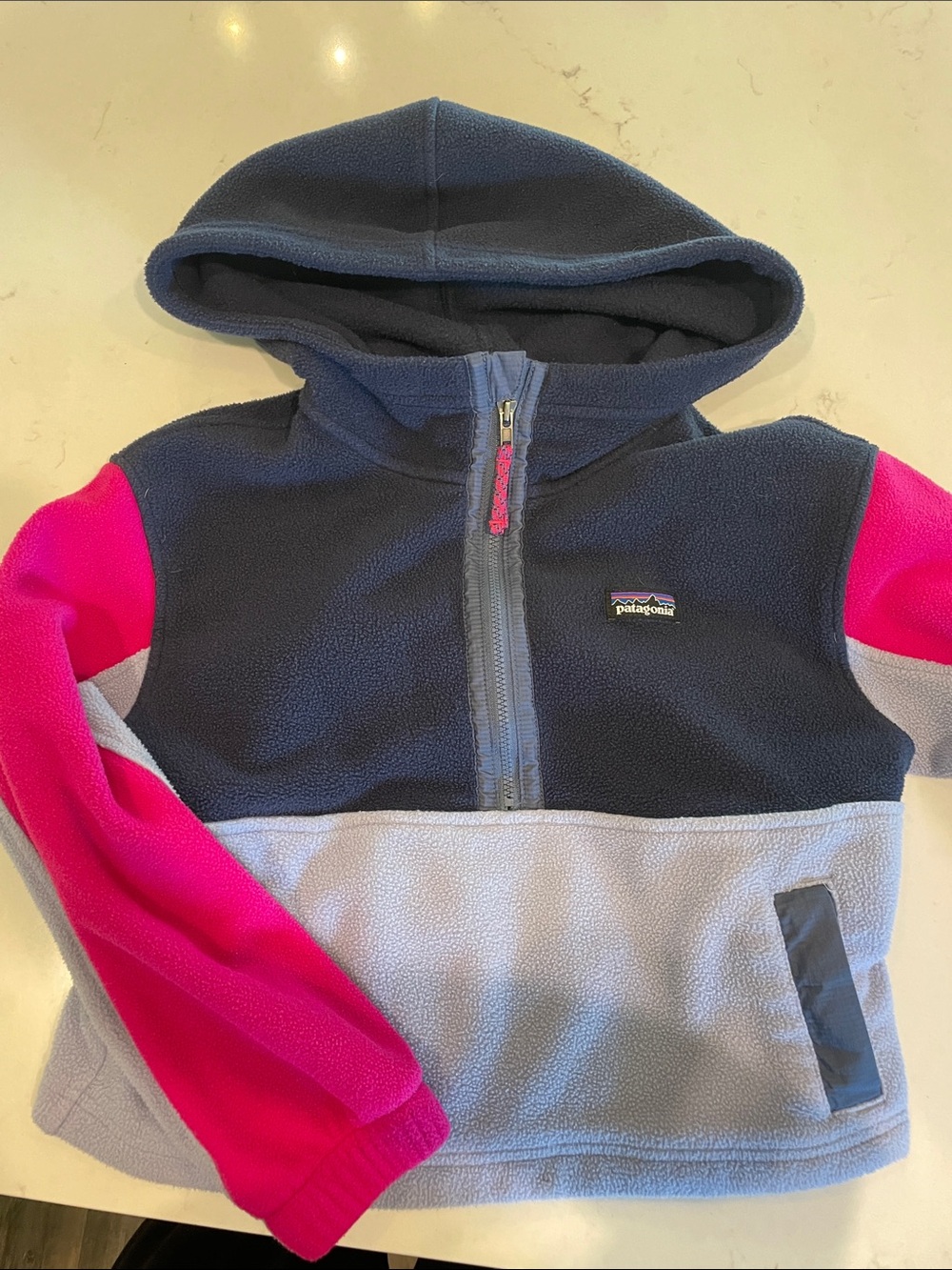 Patagonia Colorblock Kids Half-Zip Fleece Hoodie - Navy, Light Gray & Pink